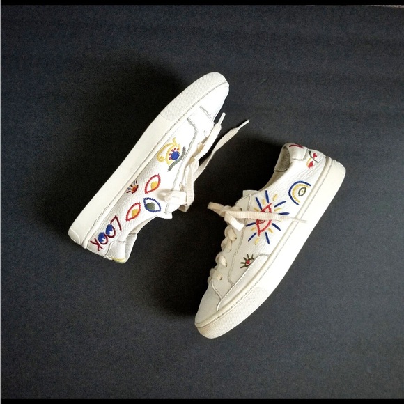 SOLUDOS Look Sneakers White I See You Colorful Embroidered Eyes - Picture 1 of 4